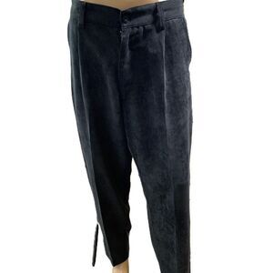 Linea Uomo Black Pleated Corduroy Zip Pants Size 34X32 Vintage Aesthetic Western